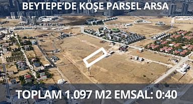 Beytepe'de 1.097 m2 köşe parsel satılık kupon arsa