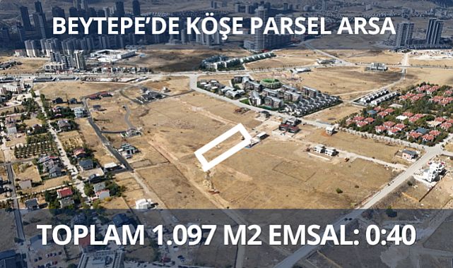 Beytepe'de 1.097 m2 köşe parsel satılık kupon arsa