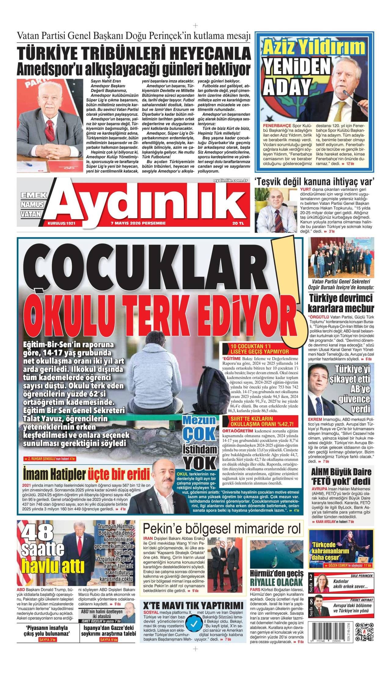 Aydınlık Gazetesi Gazete Manşeti