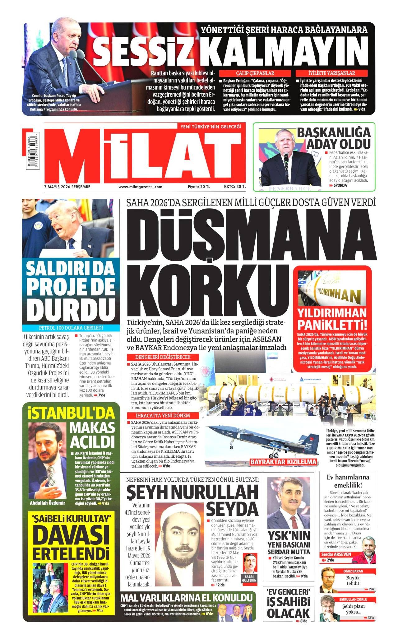 Milat Gazetesi Gazete Manşeti